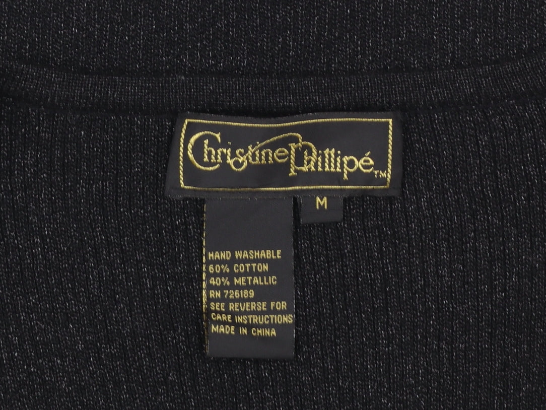 Christine Phillipe Womens Black Beaded Knit Jumper Size M Scoop Neck