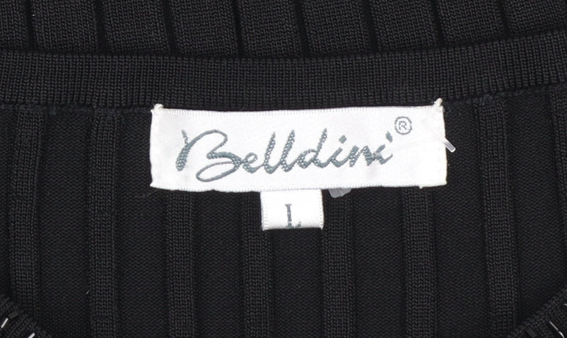 Belldini Women's Black Beaded Boat Neck Long Sleeve Pullover Jumper Size L