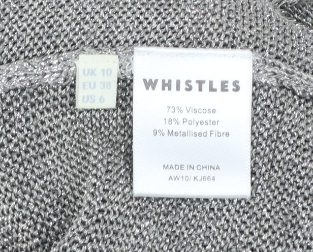 Whistles Women Silver Knit V-Neck Long Sleeve Cardigan Size 10