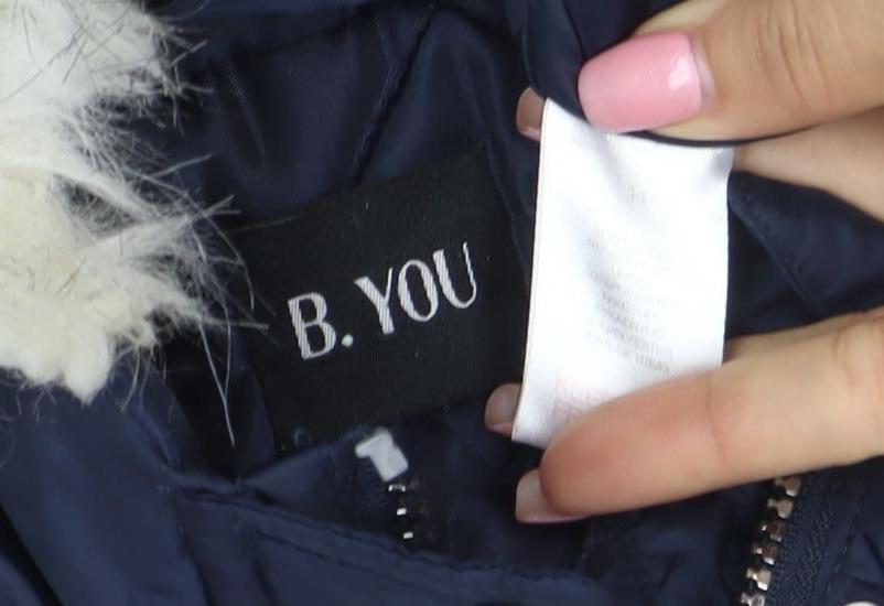 B. You Women's Blue Faux Fur Hooded Parka Jacket Size M
