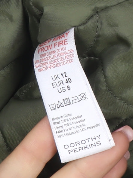 Dorothy Perkins Women Green Size 12 Hooded Parka Coat