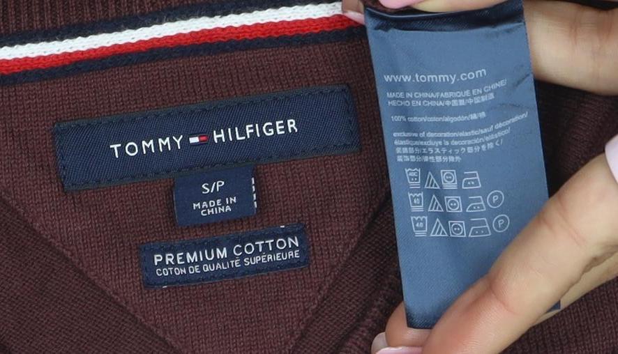 Tommy Hilfiger Men’s Brown Cotton V-Neck Jumper Size S