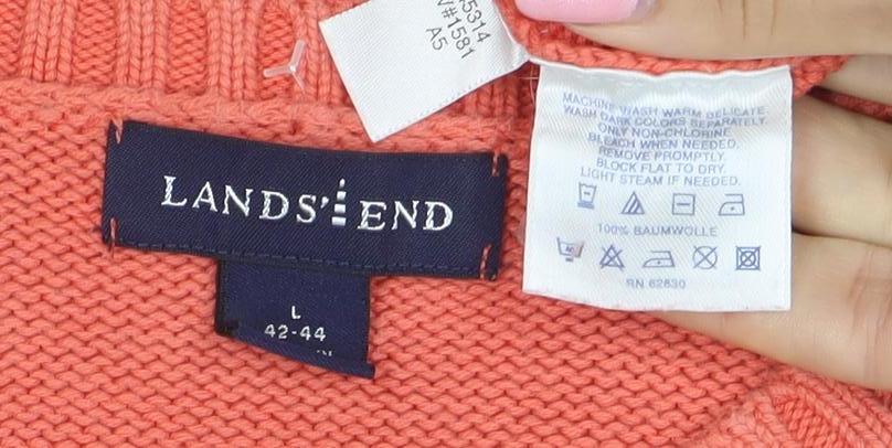 Lands' End Men's Orange Cotton Crew Neck Pullover Jumper L