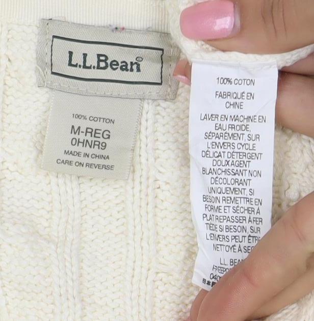 L.L. Bean Men's Ivory Cotton Cable Knit Cardigan M