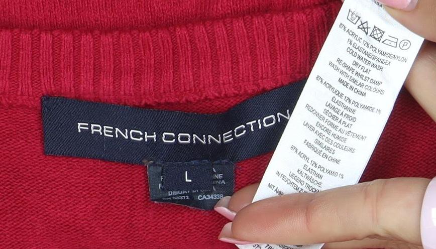 French Connection Women's Red Cotton Blend Crew Neck Jumper Size L