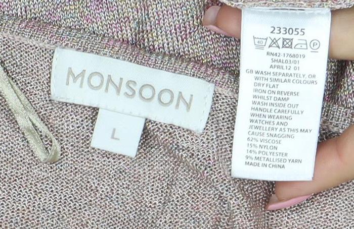 Monsoon Women’s Beige Knit Dolman Blouse L V-Neck Lightweight Top