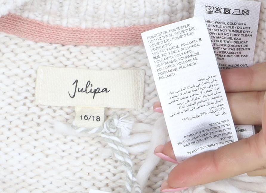 Joules Women Ivory Fringe Cardigan Size 16/18 Wool Blend Knit