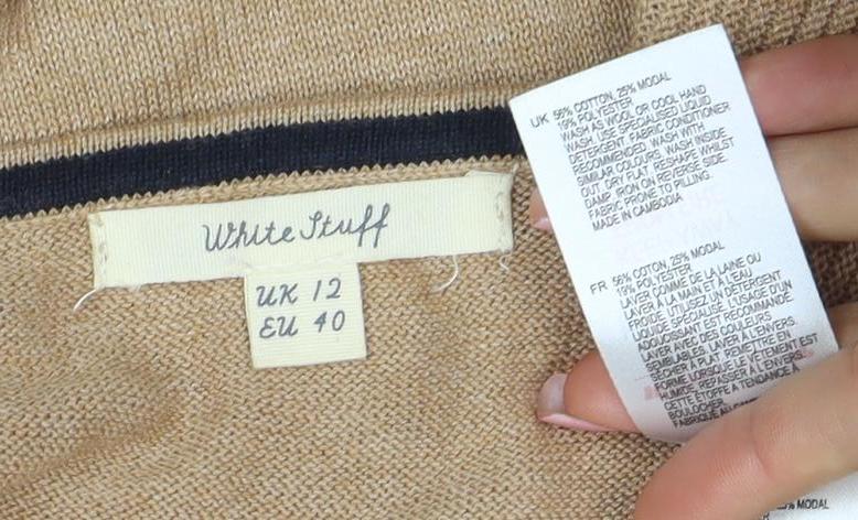 White Stuff Women's Beige Crew Neck Wool Cotton Jumper Size 12