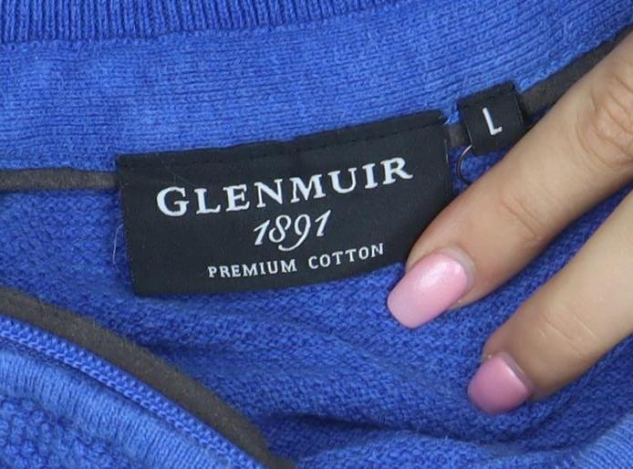 Glenmuir Men Blue Cotton 1/4 Zip Golf Jumper Size L