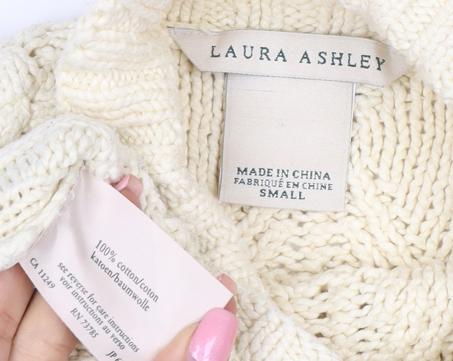 Laura Ashley Women Ivory Cable Knit Roll Neck Cotton Jumper S
