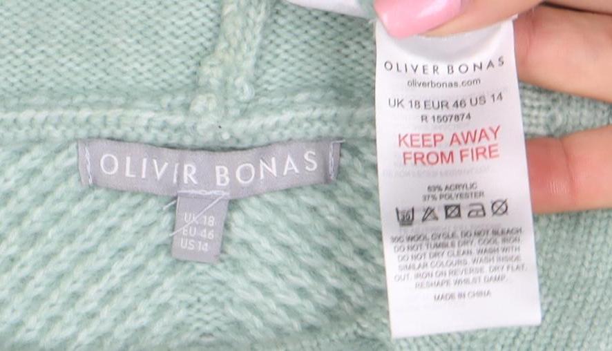 Oliver Bonas Womens Green Hooded Cable-Knit Jumper Size 18