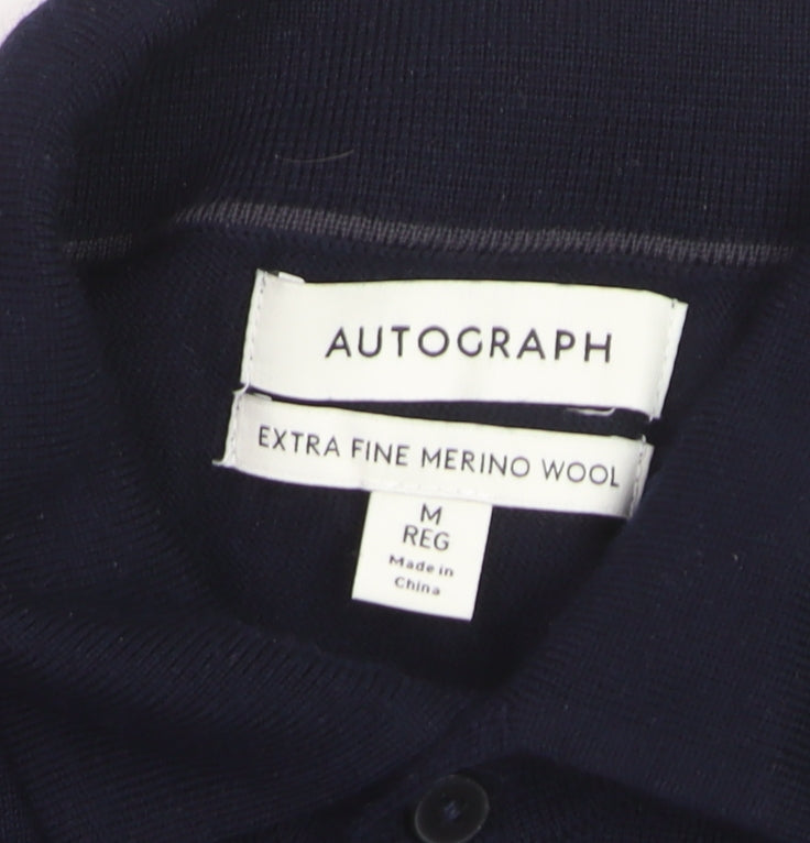Marks and Spencer Men’s Blue Merino Wool Henley Jumper M Regular