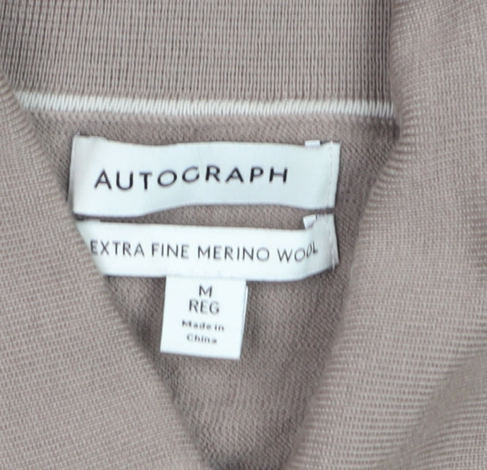 Marks and Spencer Men Beige Merino Wool Collared Henley Jumper M