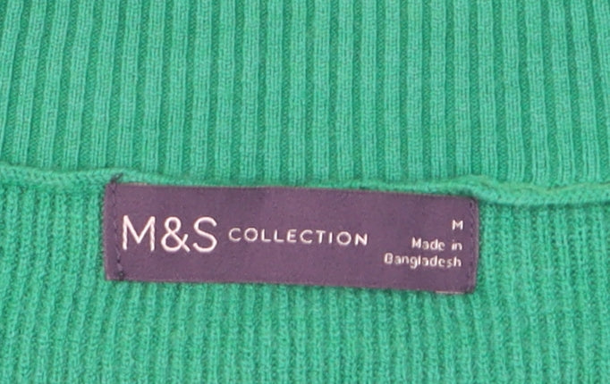 Marks & Spencer Women's Green V-Neck Long Sleeve Knit Jumper Size M