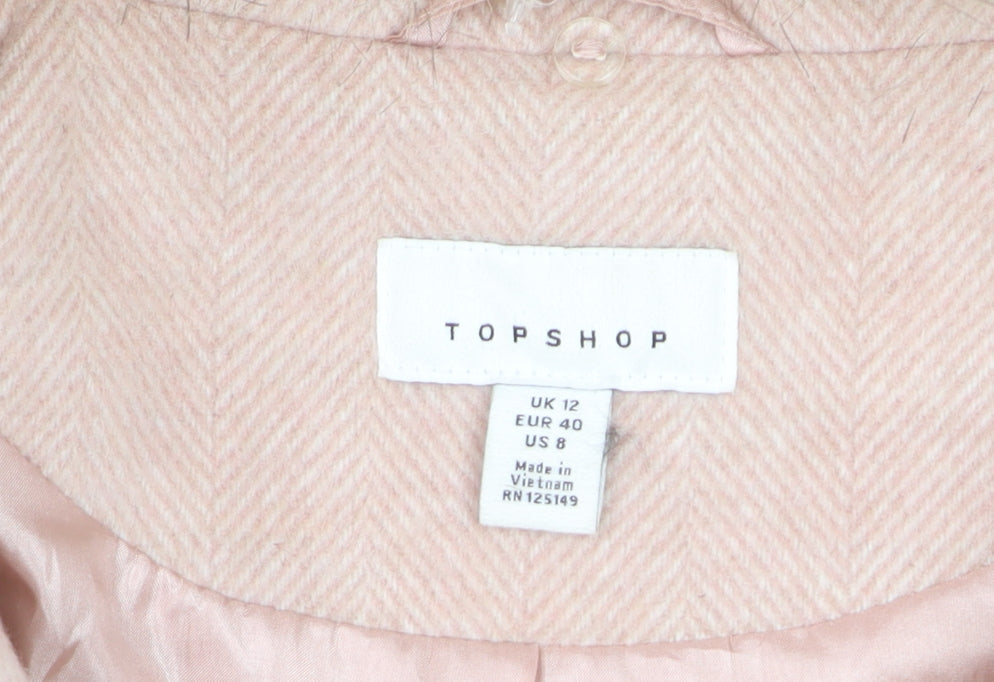 Topshop Women Pink Faux Fur Hooded Mid-Length Wool Blend Coat Size 12
