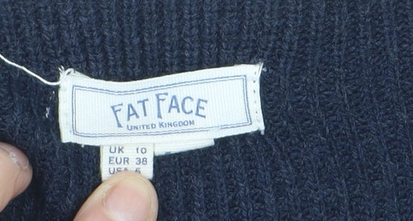 FatFace Women's Blue V-Neck Cotton Blend Jumper Size 10