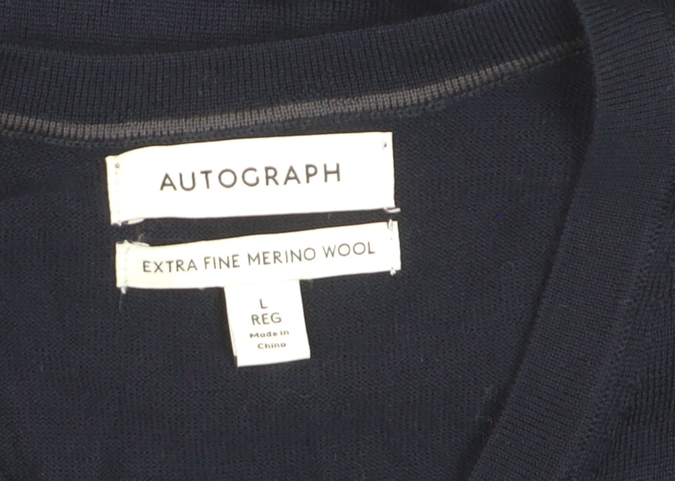 Marks and Spencer Men’s Blue Merino Wool V-Neck Jumper L