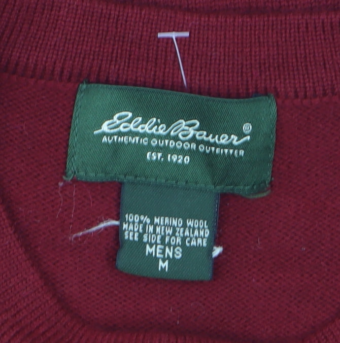 Eddie Bauer Men's Red Merino Wool Crew Neck Pullover Jumper M