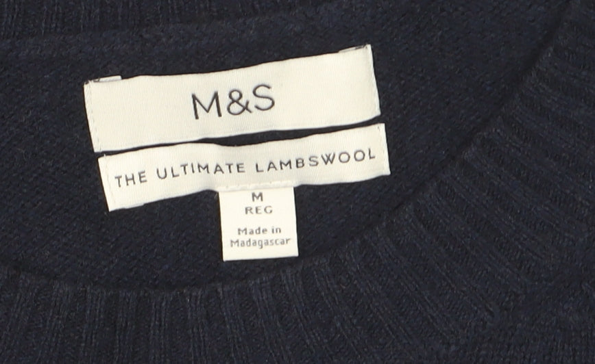 Marks and Spencer Men’s Blue Wool Crew Neck Jumper M Regular Fit