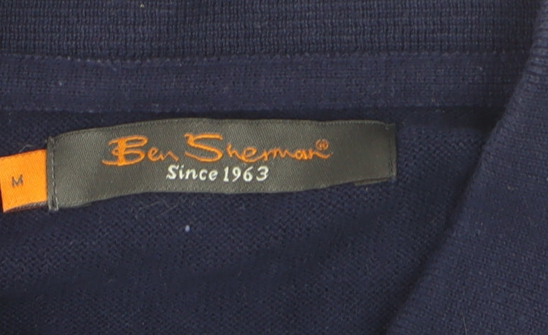 Ben Sherman Men's Blue Collared Cotton Henley Jumper Size M