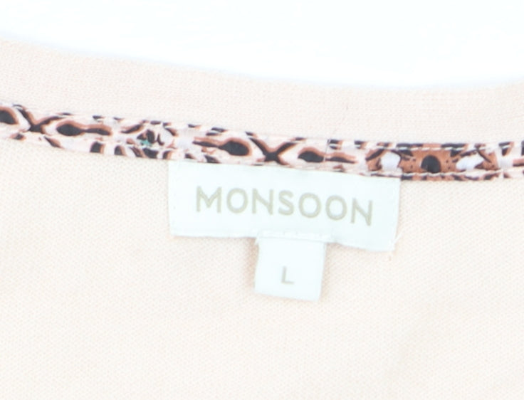 Monsoon Women’s Beige Cotton Blend Long Sleeve Open Cardigan L