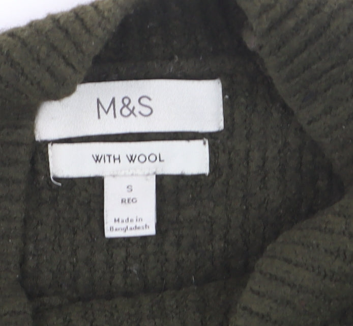 Marks & Spencer Men’s Green Wool Blend Mock Neck Pullover Jumper Size S
