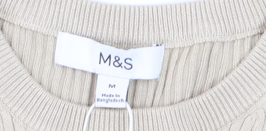 Marks and Spencer Women's Beige Ruffle Trim Short Sleeve Knit Jumper M