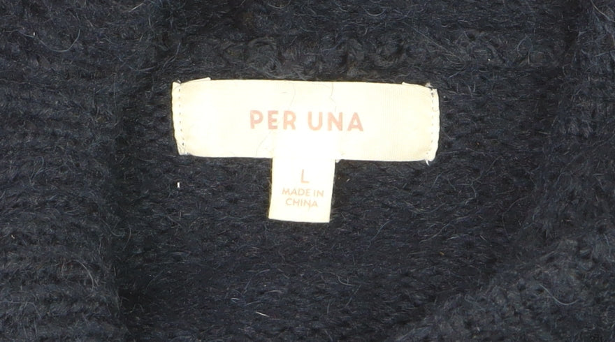 Marks & Spencer Per Una Women's Blue Hooded Knit Jumper L