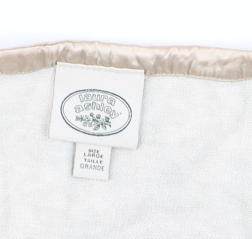 Laura Ashley Womens Beige Pink Floral Cardigan Large Cotton