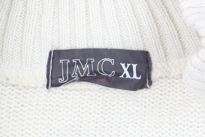 JMC Men's Ivory Full Zip Cable-Knit Jumper XL