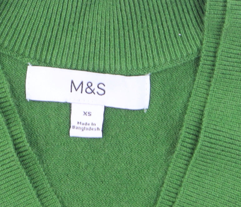 Marks & Spencer Women Green XS V-Neck Wool Blend Jumper