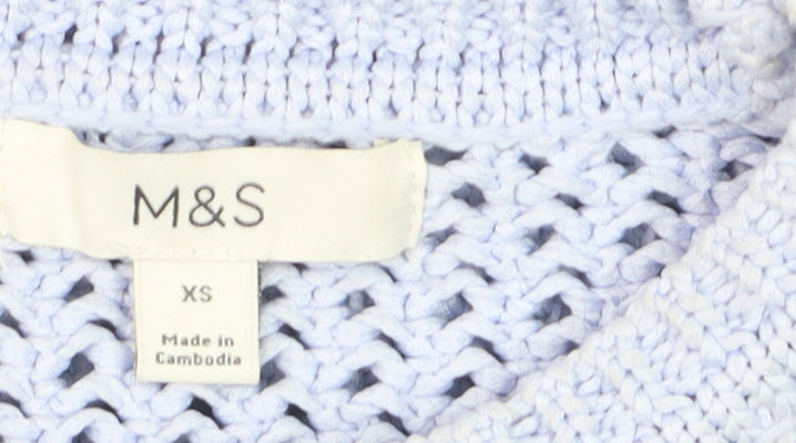 Marks & Spencer Women Blue Open-Knit Crew Neck Pullover Jumper XS