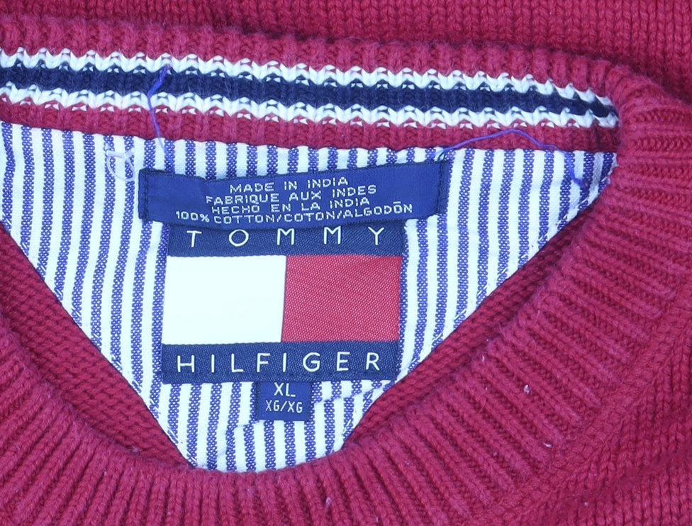 Tommy Hilfiger Men’s Red Cotton Crew Neck Jumper XL