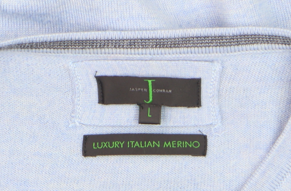 Jasper Conran Men's Blue Merino Wool V-Neck Jumper Size L