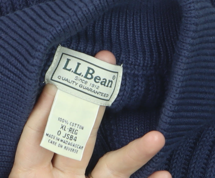 L.L. Bean Men's Blue Cotton Henley Jumper XL Long Sleeve Knit