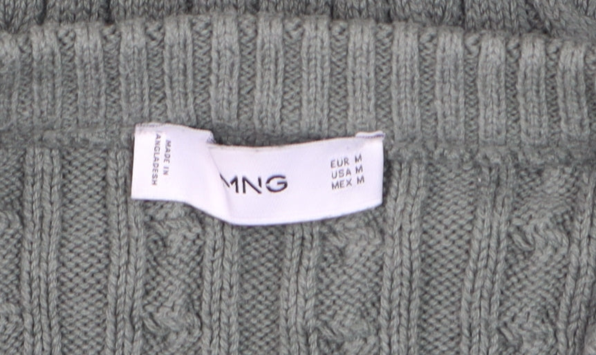 Mango Men's Green Cable-Knit Cotton Jumper Size M