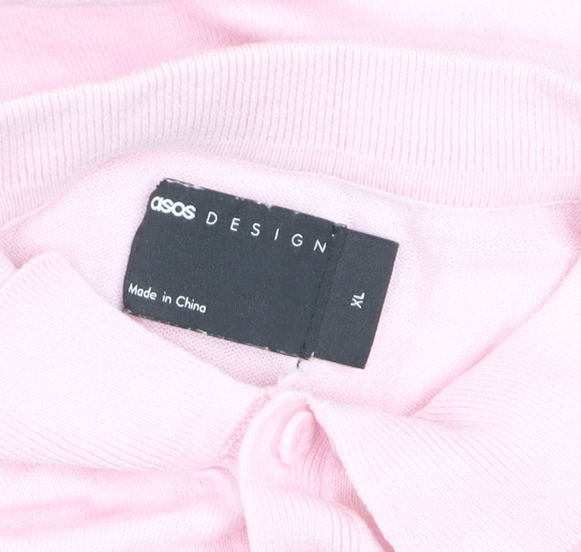 ASOS DESIGN Men's Pink XL Cotton Collared Short Sleeve Polo