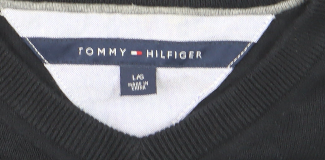 Tommy Hilfiger Men's Black V-Neck Cotton Pullover Jumper L