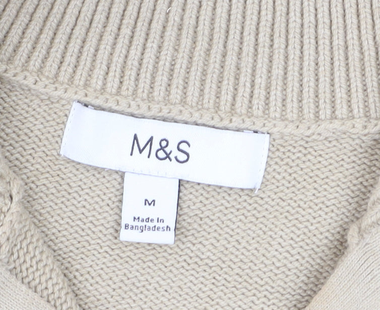 Marks & Spencer Men's Beige Full Zip Cotton Jumper Size M
