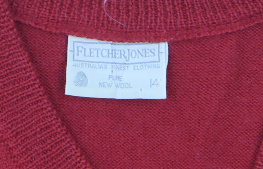 Fletcher Jones Men's Red Wool V-Neck Sleeveless Vest M