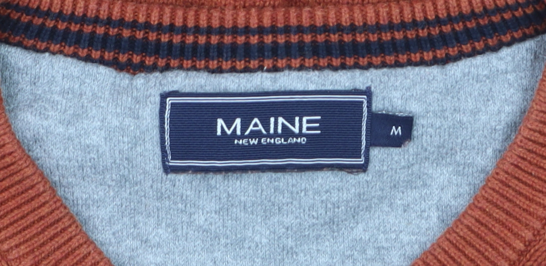 Maine New England Men's Brown V-Neck Cotton Jumper M