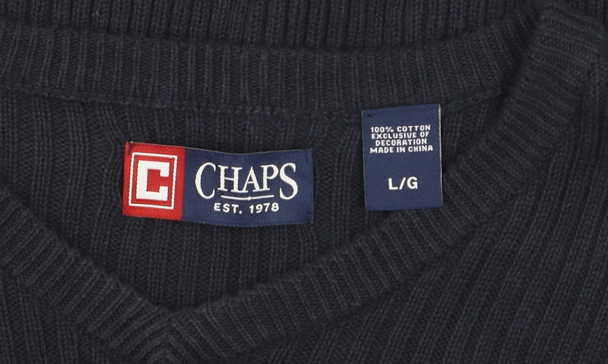 Chaps Men's Blue Cotton V-Neck Knit Jumper Size L