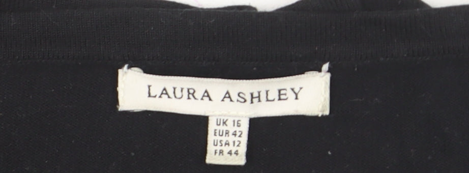 Laura Ashley Women Black Cotton 3/4 Sleeve Bow Pullover Jumper Size 16