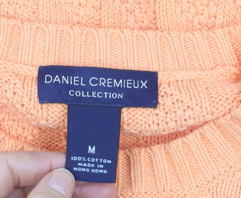 Daniel Cremieux Men's Orange Cotton Cable-Knit Crew Neck Jumper M