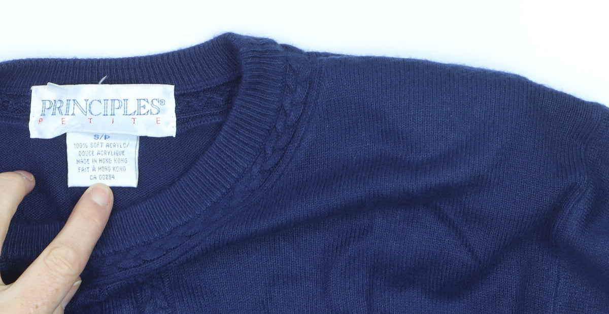Principles Unisex Blue Acrylic Cable Knit Crew Neck Jumper Size S