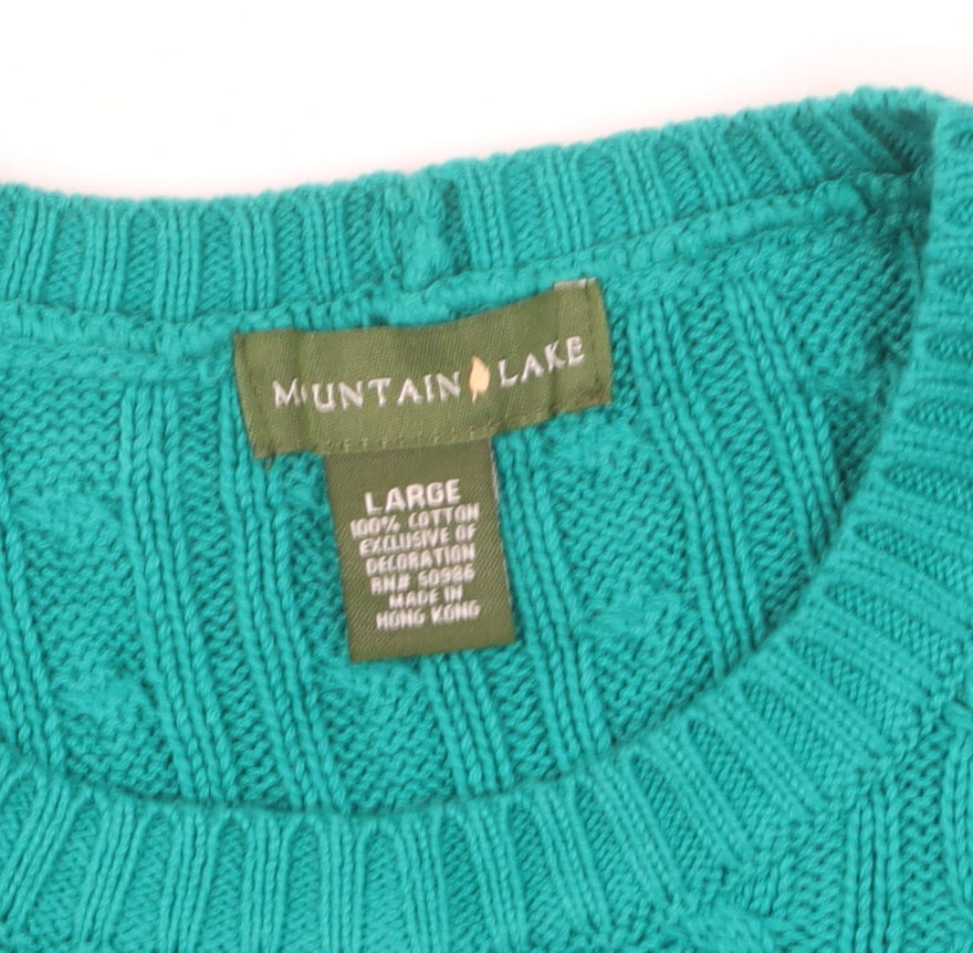 Mountain Lake Men's Green Cable-Knit Cotton Jumper Size L