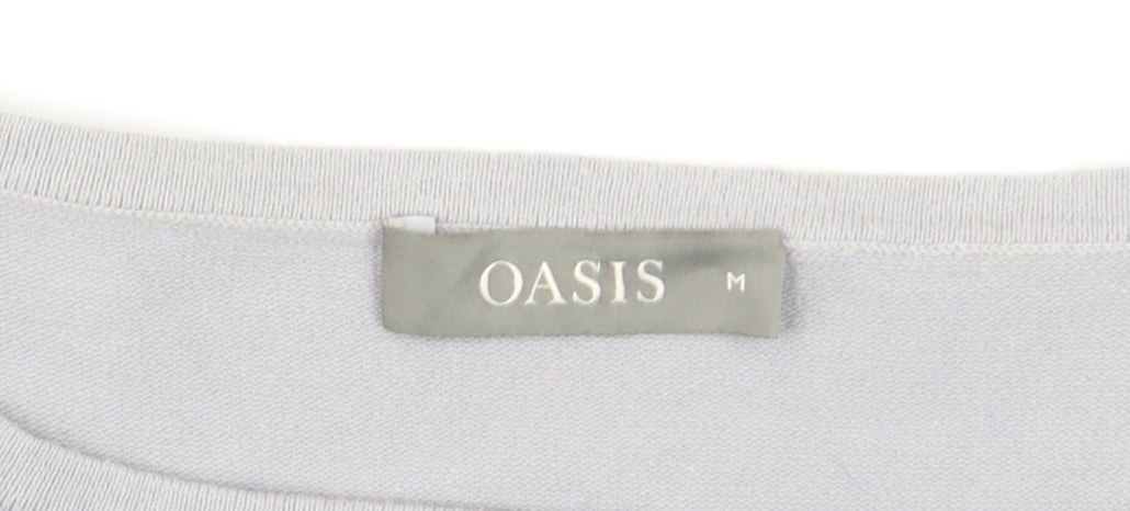 Oasis Women's Grey Cotton Blend Boat Neck 3/4 Sleeve Pullover Jumper M