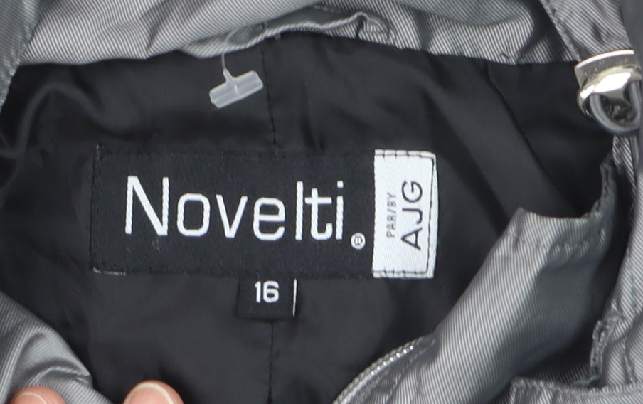 Novelti Women’s Grey Hooded Mid-Length Rain Coat Size 16