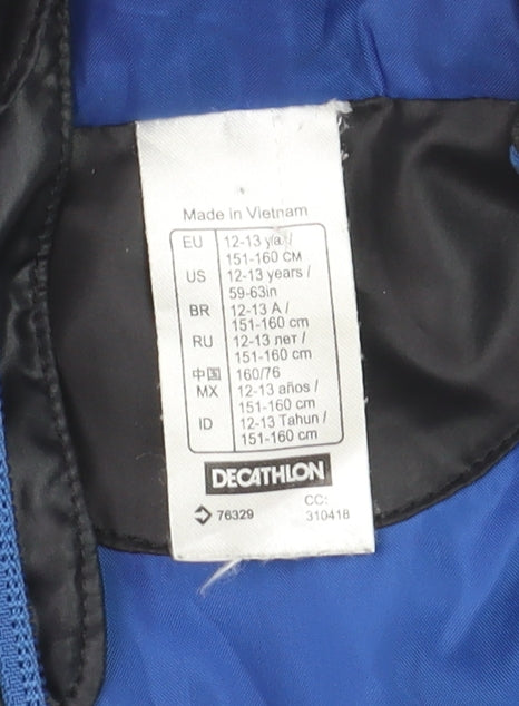 Kipsta Boys Black Hooded Puffer Jacket 12-13 Years Lightweight Full Zip