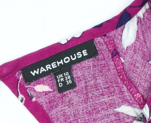 Warehouse Women’s Pink Floral Fit & Flare Dress Size 10 Summer